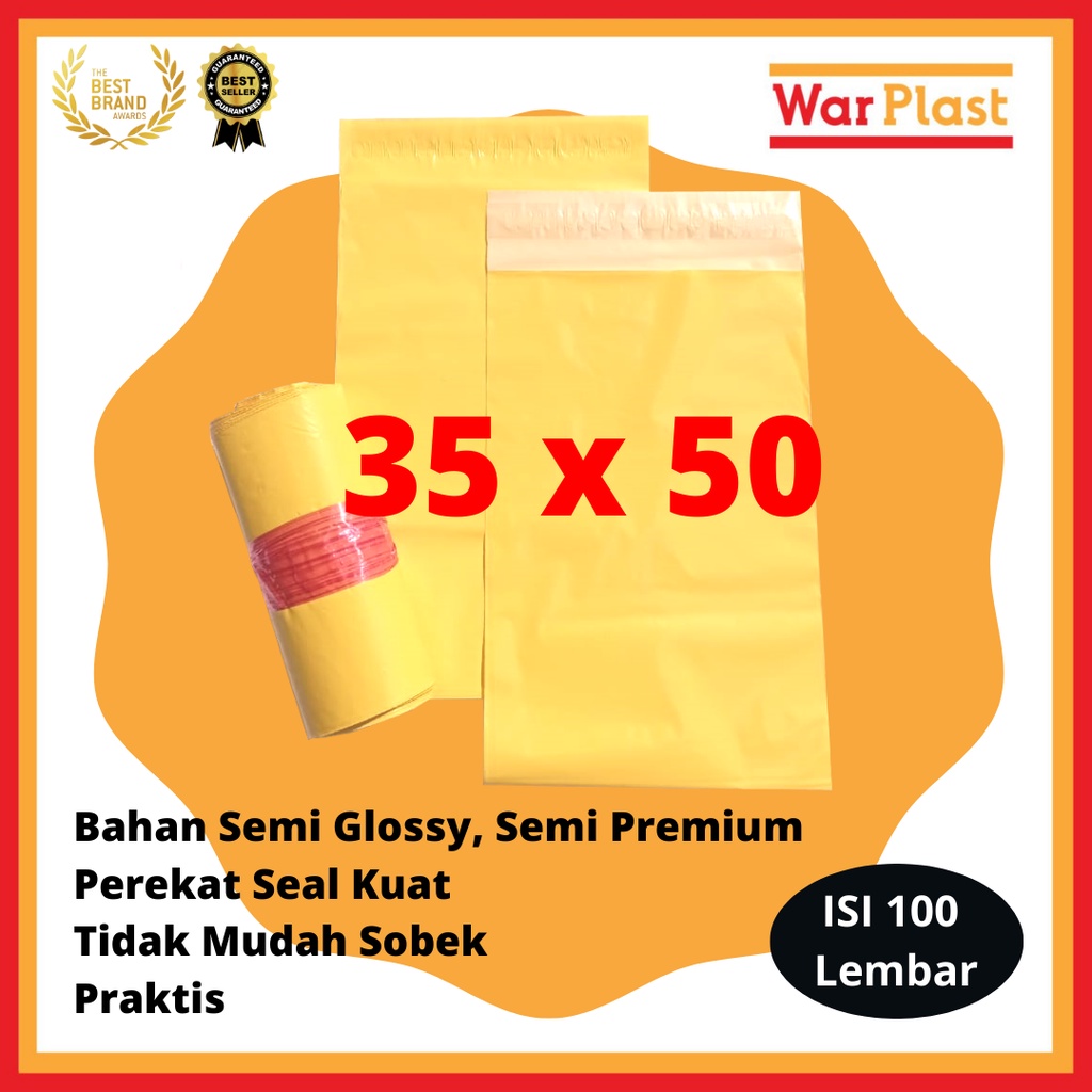 Plastik Packing Olshop Polymailer Amplop Plastik dengan Perekat Semi Premium - Uk 35x50 - Kuning