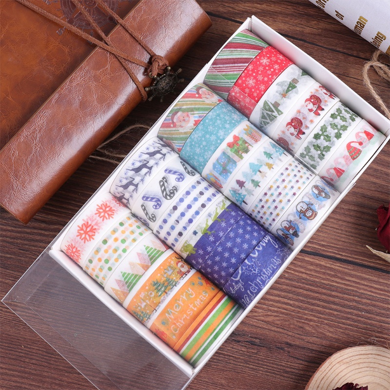 Zzz 24 Roll Stiker Washi Tape Motif Natal / Santa / Kepingan Salju Untuk Dekorasi DIY