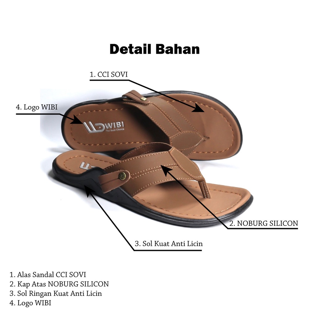 AFLAH X WIBI Sandal Pria Kulit Japit Motif Kancing Samping Mocca Hitam Coklat Tua S04