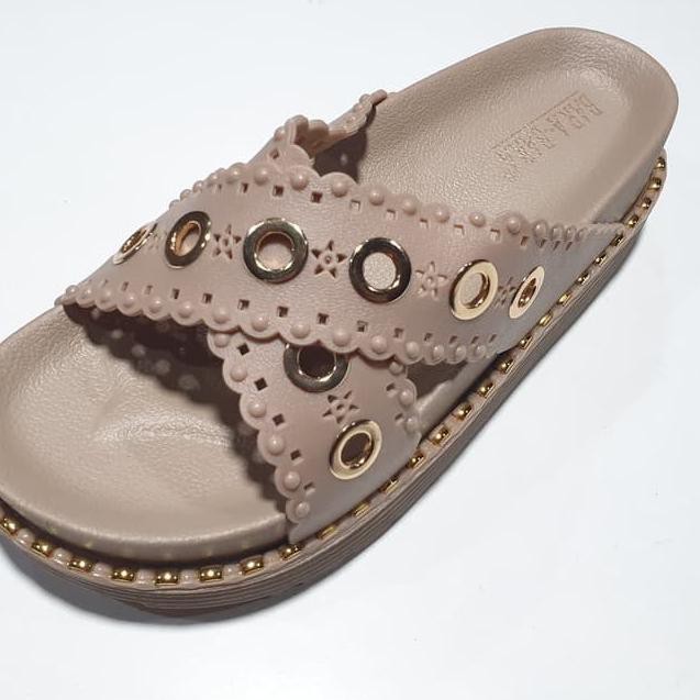Qķȕ jelly sandal wanita bara bara sendal wedges karet import BBJ28SLRBM 