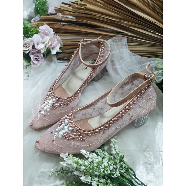 sepatu Rafaizoutfit sepatu sayfira rosegold tali tinggi 5cm kaca