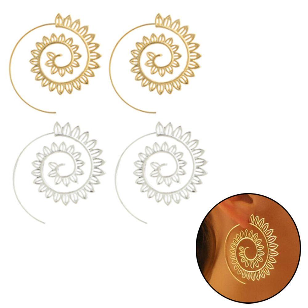 R-flower 1pasang Anting Hoop Menjuntai Wanita Tribal Boho Style Jewelry Spiral