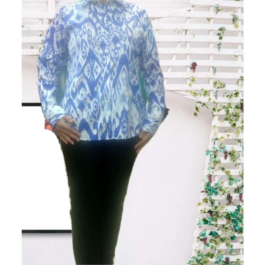 kemeja panjang stretch wanita motif printing