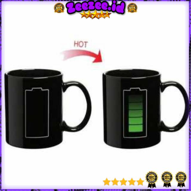 Magic Mug Cangkir Sensitif Suhu Motif Baterai 400ml - HAPPY