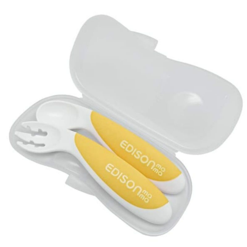 ori original edisonmama edison mama spoon fork baby learning eating belajar alat makan bayi sendok garpu bengkok bpa free kotak travel take and go set case soda made in japan jepang