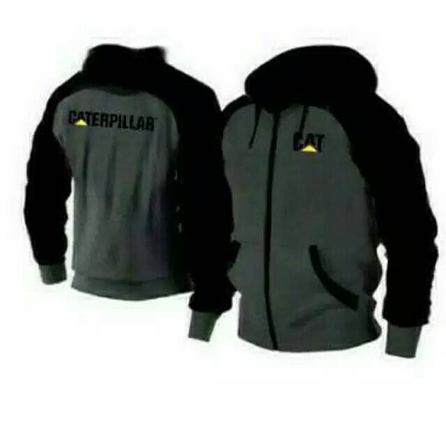 Jaket sweater hoodi caterpilar abu2 hitam