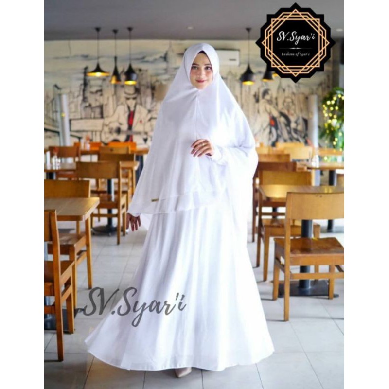 Gamis Syari Warna Putih Busui Maxi Dress Elegan Warna Putih Bersih