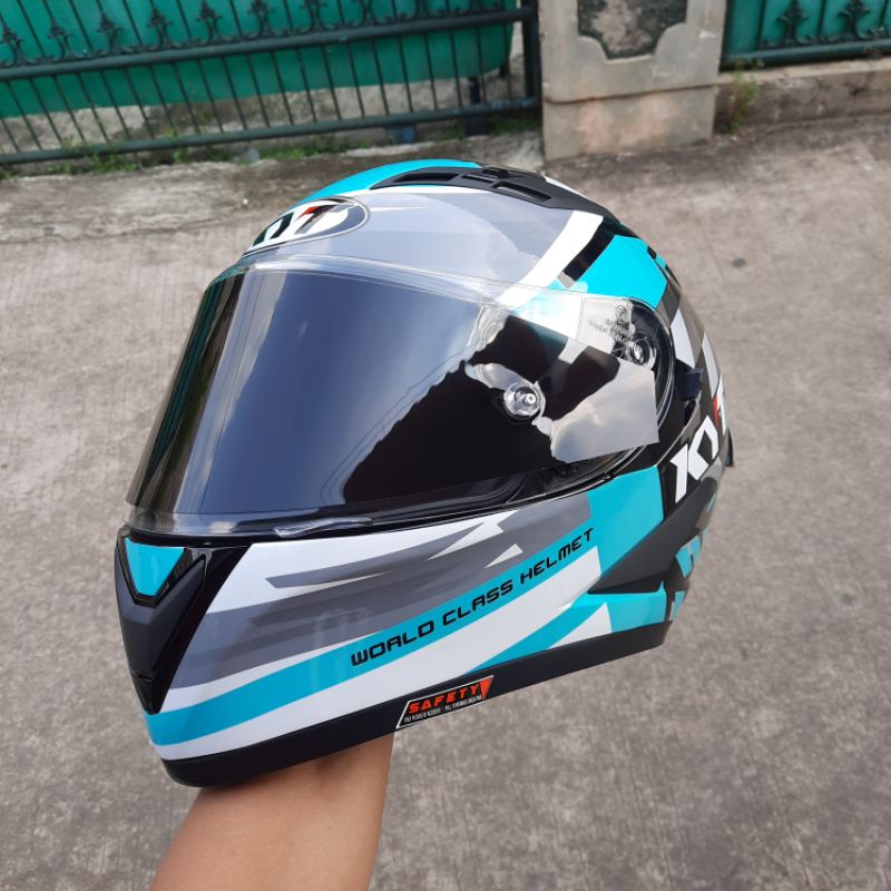 HELM KYT FALCON - PAKET GANTENG Aqua Blue Flou Black flat visor kaca flat ready top pinlock Original