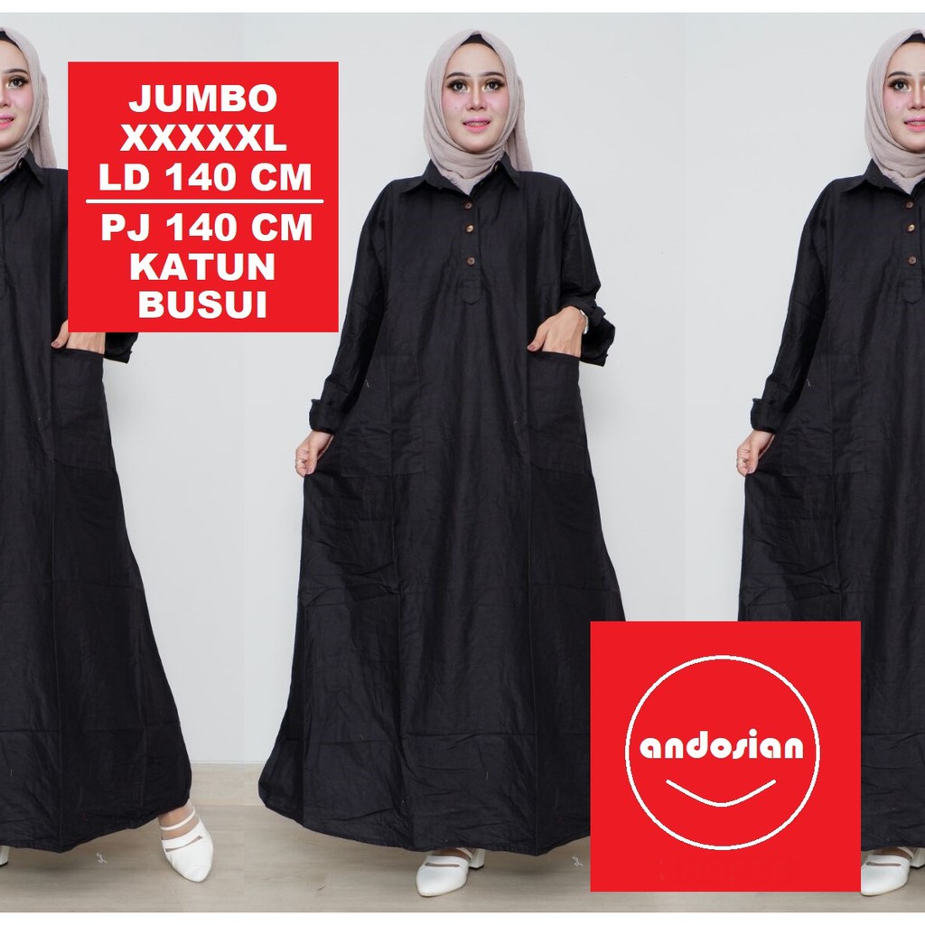  Gamis  Syari Hitam  Polos  LD 140 PJ 140 Bahan  Katun  Adem 