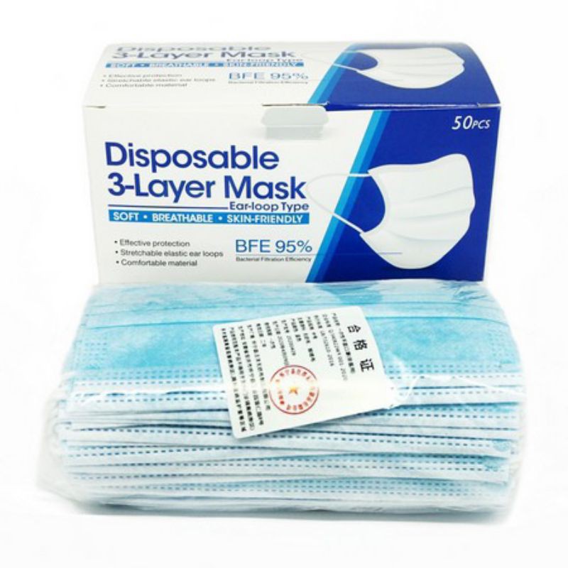 MASKER SEKALI PAKAI , MASKER MEDIS , DISPOSABLE FACE MASK 50PCS , MASKER 3PLY