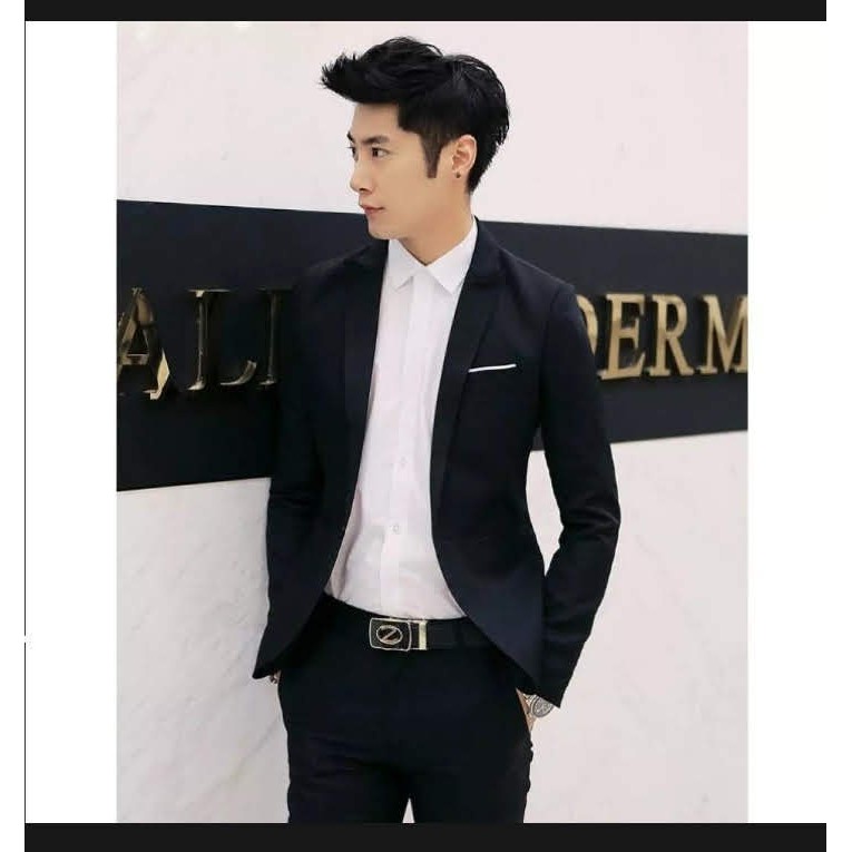 SETELAN BLAZER COWOK CASUAL 2IN1 - MILKY BLACK KOREA STYLE ORIGINAL NIKAYU SLIMFIT