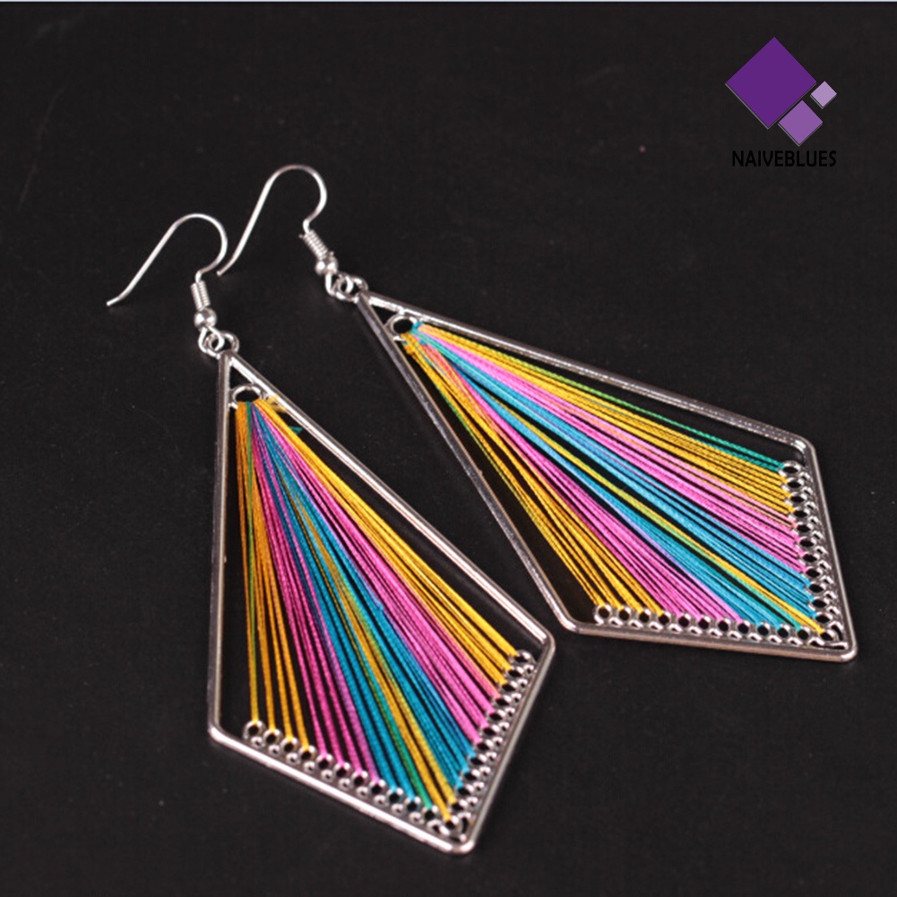 Anting Kait Gantung Wanita Desain Geometri Silk Multi Warna Gaya Bohemian Untuk Hadiah