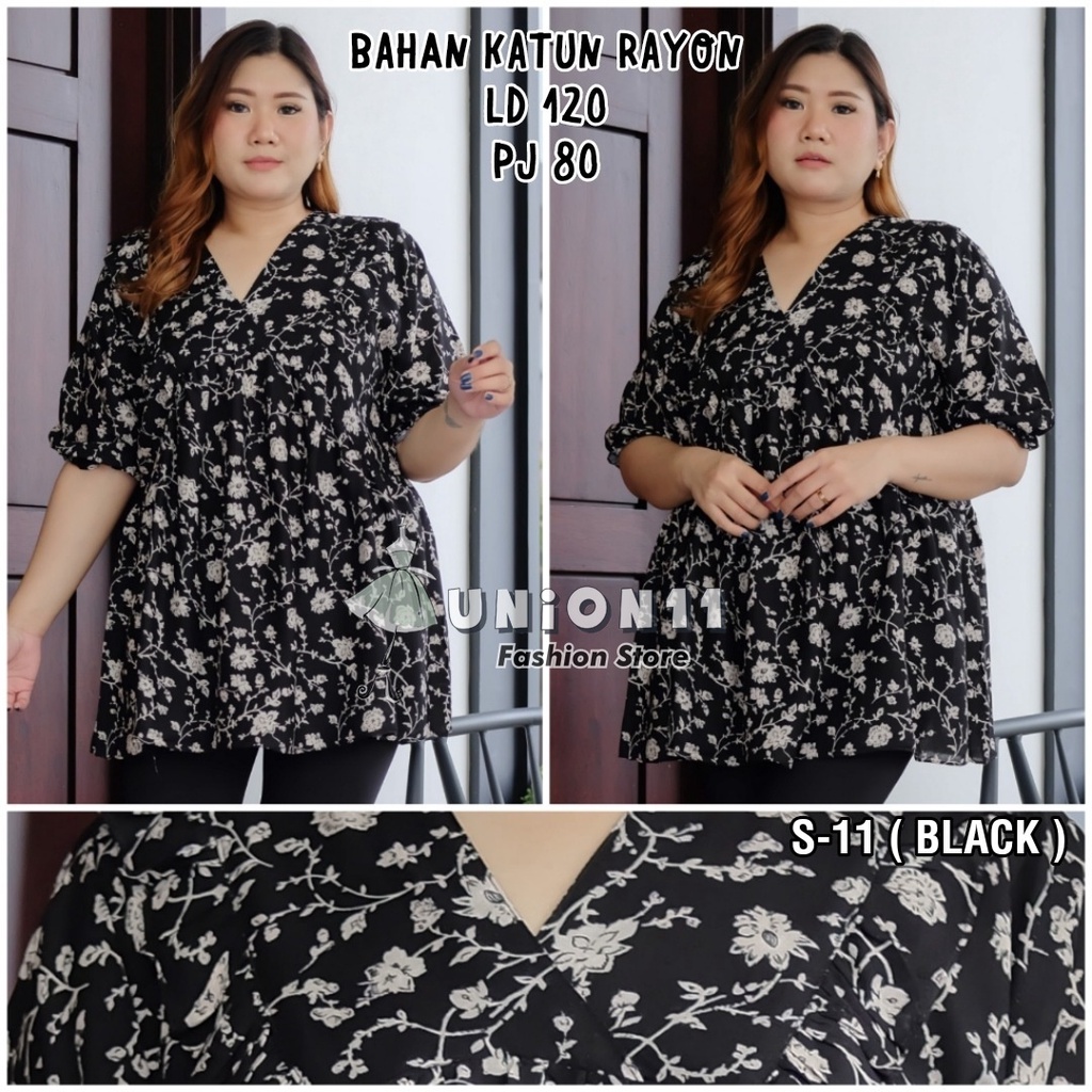 UNION11 - ATASAN JUMBO WANITA LD 120 / BLOUSE WANITA JUMBO / ATASAN JUMBO XXXL WANITA / BAJU JUMBO WANITA VANES ANGEL-S-11 BLACK