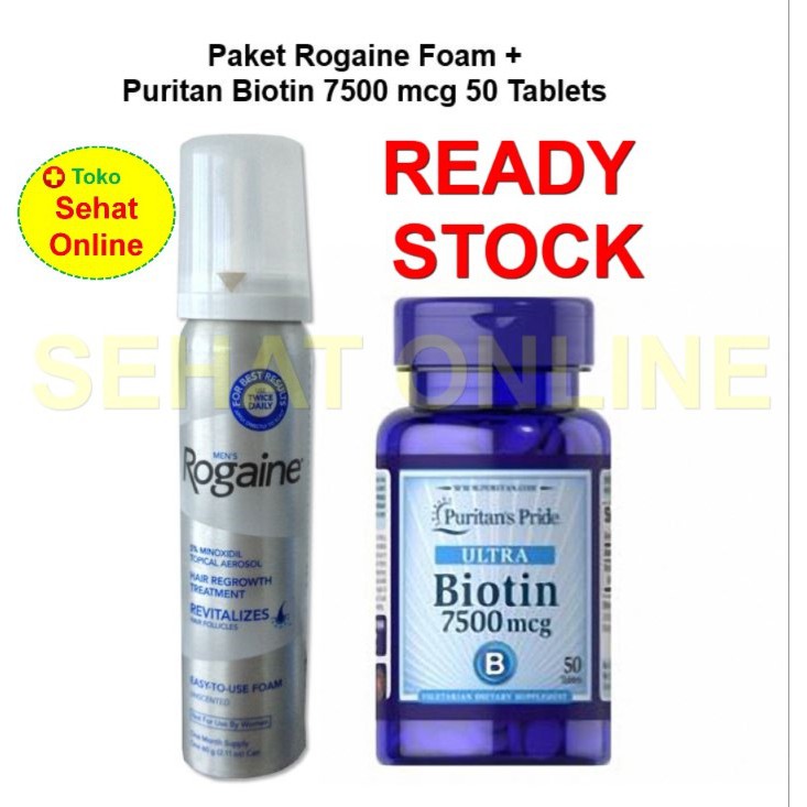 PAKET Rogaine Foam 60 g + Puritan Pride Biotin 7500 mcg 50 Tablet