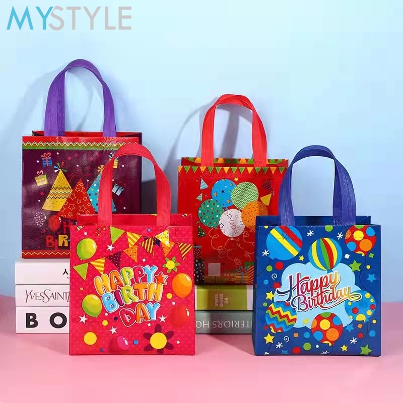 HAPPY TIME GOODIE BAG DX23 (1 LUSIN WARNA RANDOM) ANEKA GAMBAR KARAKTER LUCU ULANG TAHUN HAPPY BIRTHDAY TAS KARUNG PLASTIK SOUVENIR