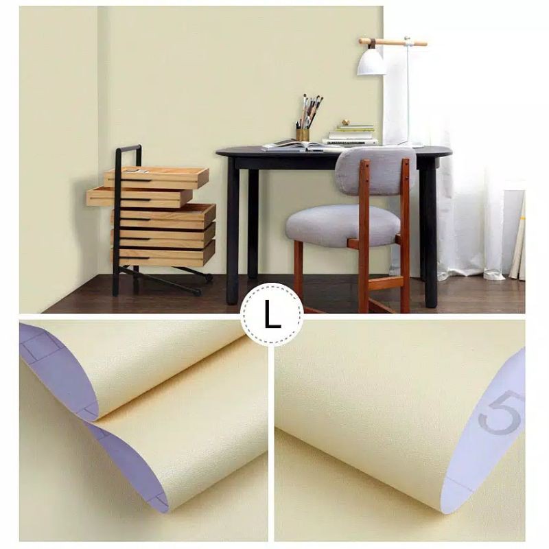 ( BELI 4 GRATIS 2 )Terlaris Wallpaper Sticker Wallpaper Dinding Ruang Tamu Motif Polos | Putih Salur Bunga | Cream | Abu Ungu Kuning Hijau Coklat Merah Pink Biru Batik Bunga Kembang Batu Bata 3D Kotak Segitiga Minimalis Garis Emas Tua Muda Murah-Cream