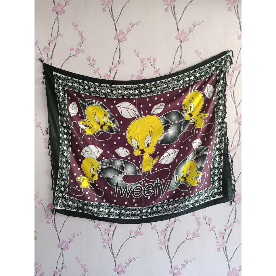 Kain Sarung Pantai Bali Premium Jumbo Rayon Motif Karakter Hello Kitty dan Tweety