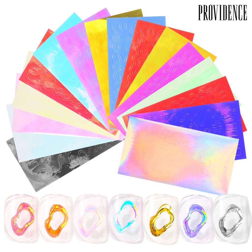 Providence 16pcs / Set Stiker Kuku Motif Aurora Warna-Warni Untuk Nail Art / Manicure Wanita