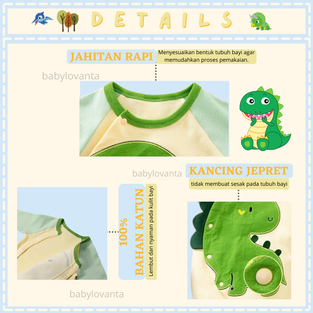 [COD] Baju Bayi Import Korea motif DINO HIJAU  Jumper lengan panjang Premium lucu/Babylovanta