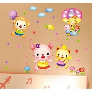 Wall Sticker / Stiker Dinding / Kaca Motif Kebahagiaan Anak-Anak Kartun Hewan