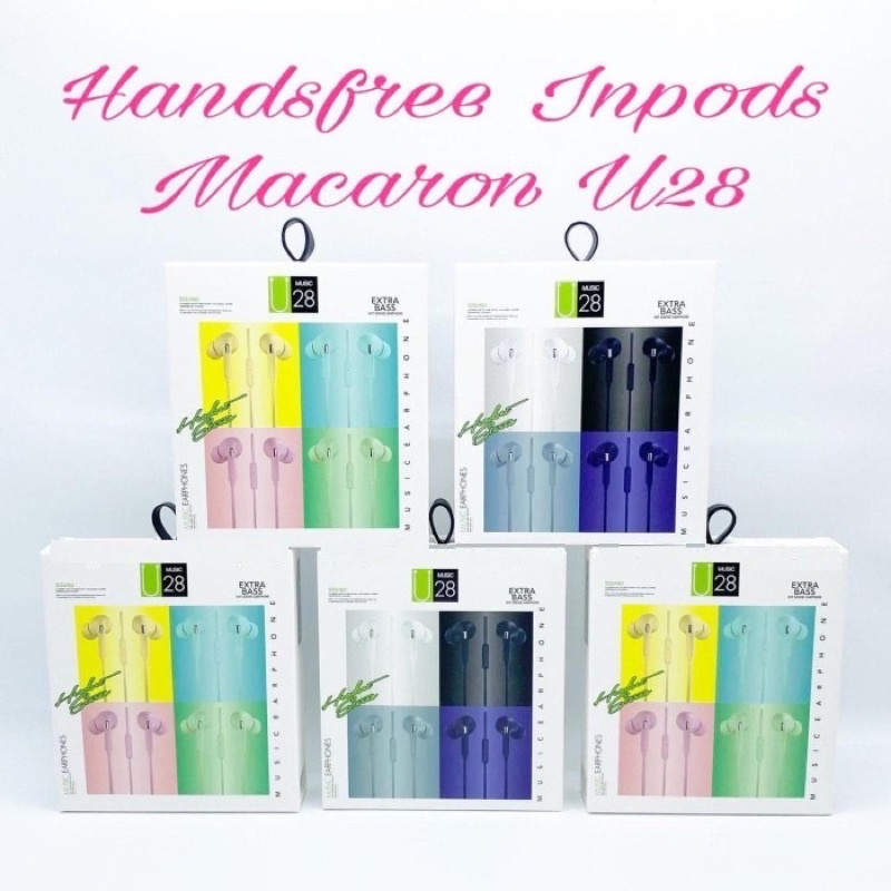 HEADSET HANDSFREE MACARON U28 EARPHONE HIFI STEREO SOUND MACARON U-28