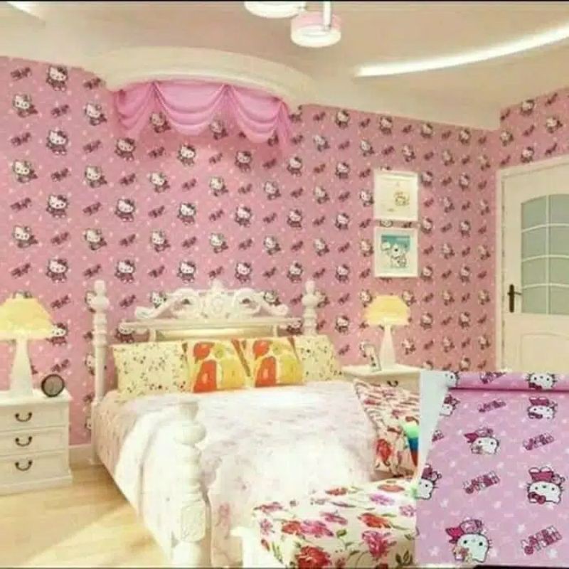 Wallpaper Dinding Motif Hello Kitty Anggel/Sayap 10m x 45cm