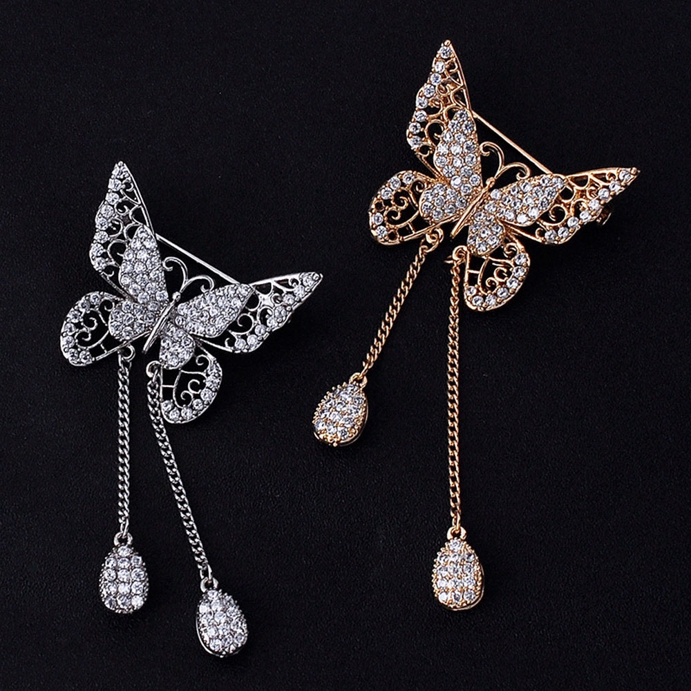 Brooch Bentuk Kupu-Kupu Dengan Rumbai Bahan Cubic Zircon