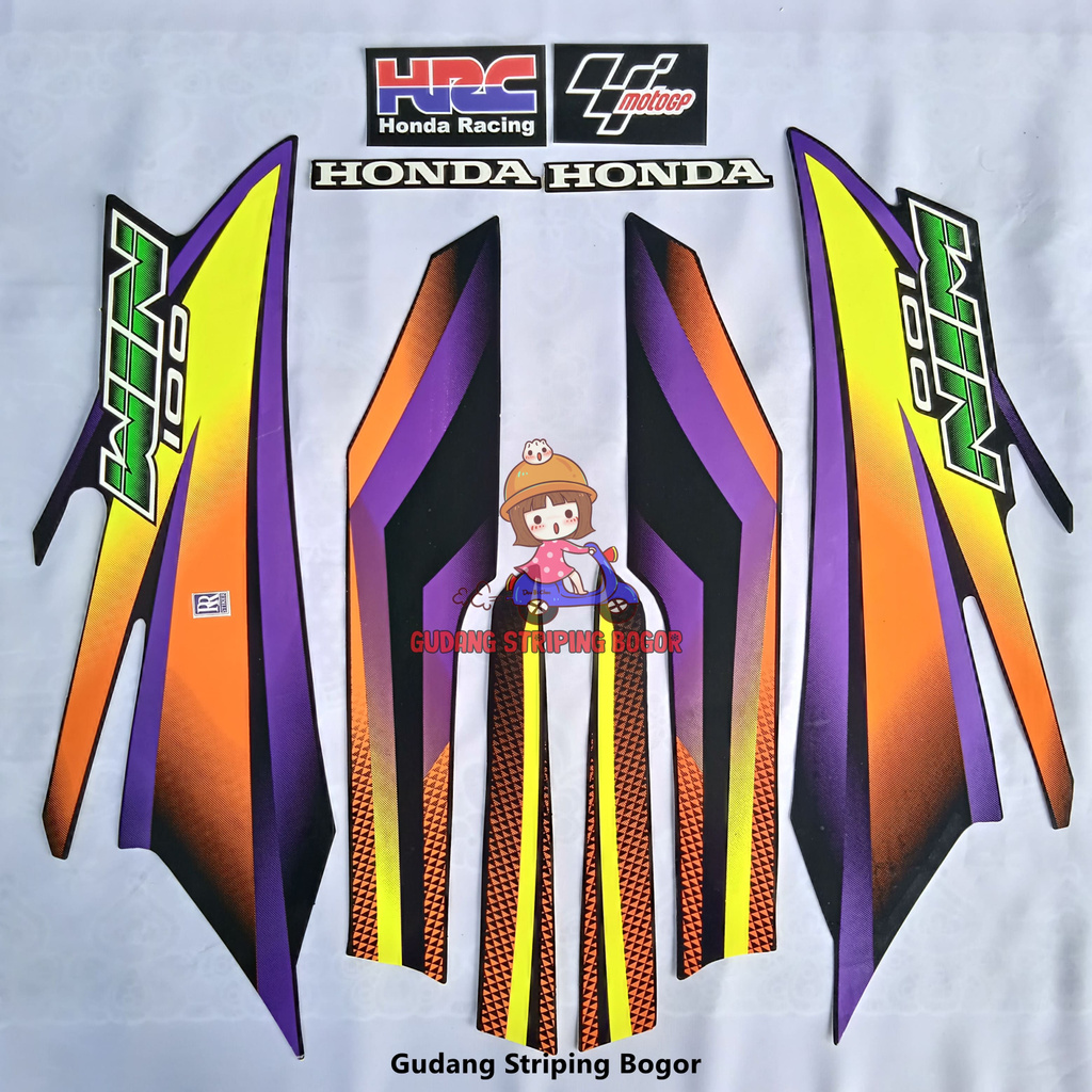 STIKER STRIPING BODY MOTOR HONDA WIN 100 2004 HITAM (ORANGE)
