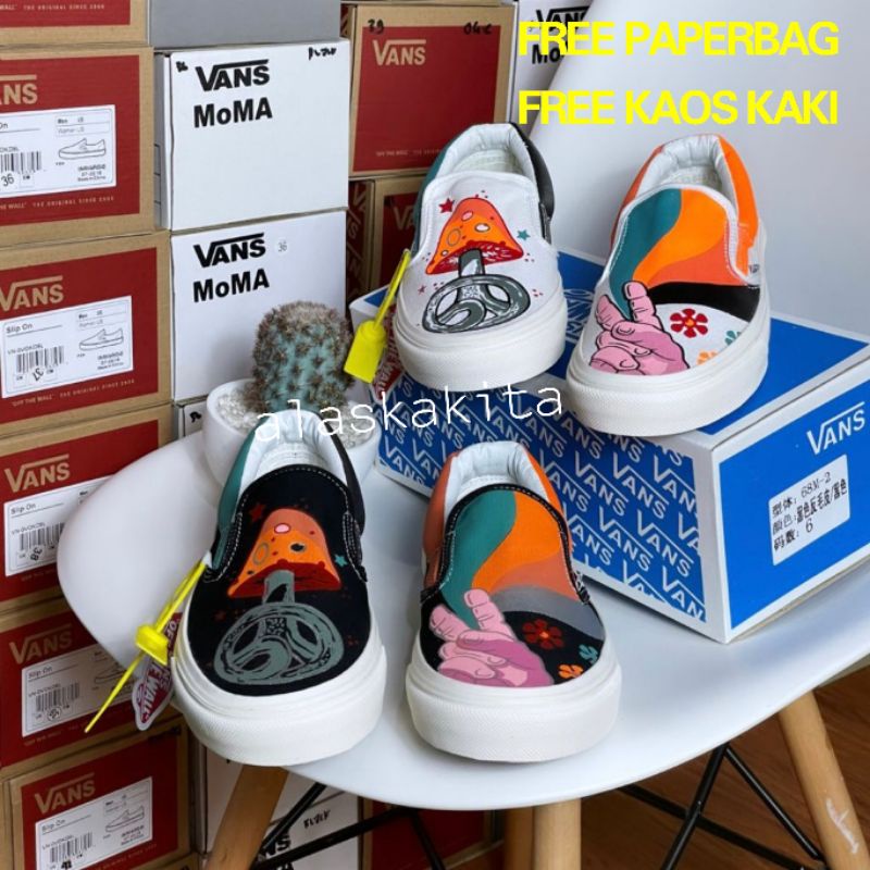 VANS SLIP ON HIPPIE PRIA WANITA ,Kualitas Premium Free Kaos kaki/paperbag.