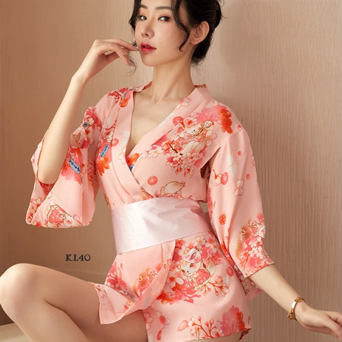 [TRUSTED SELLER] KIMONO LINGERIE BAJU TIDUR KIMONO PIYAMA KIMONO PINK FLORAL KL40