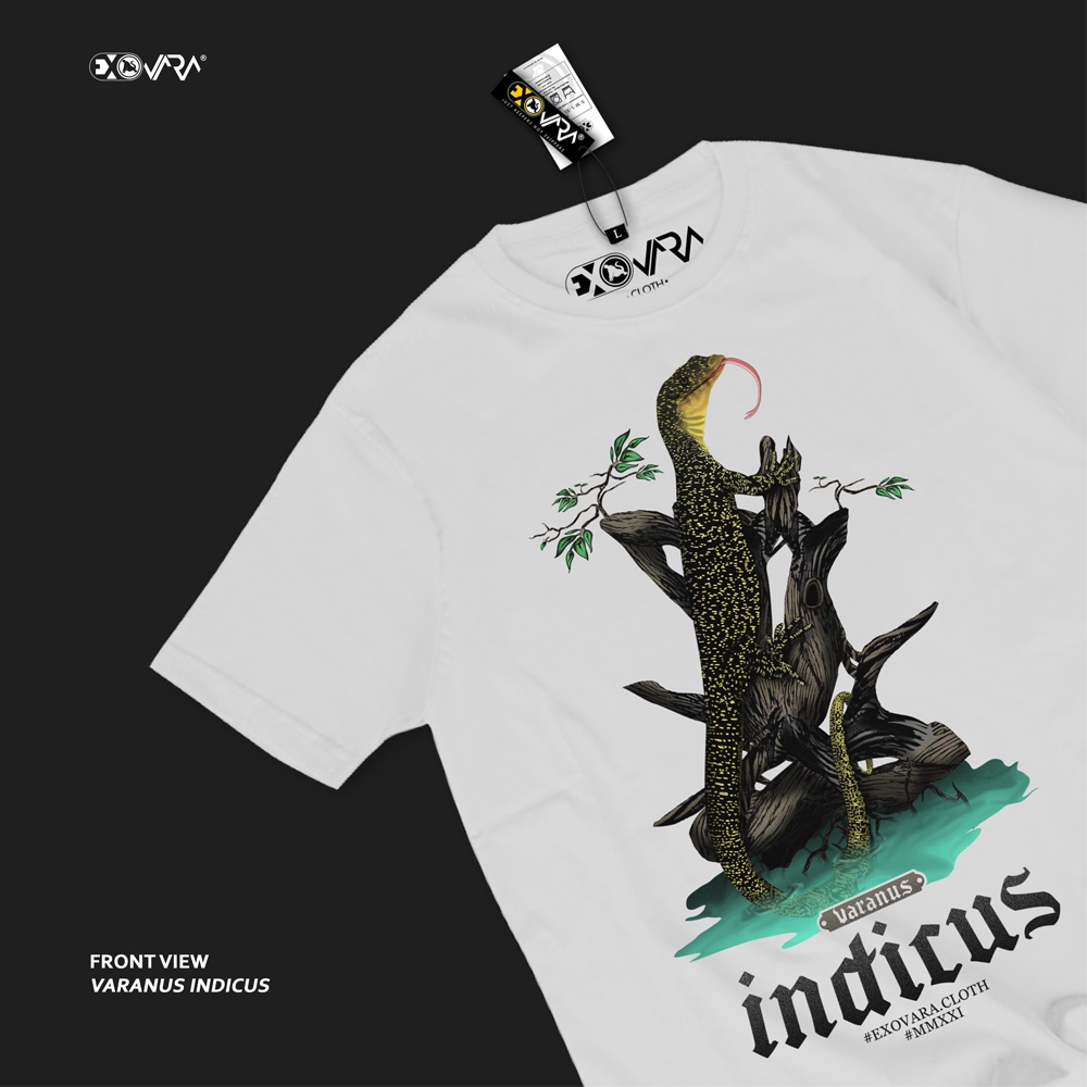 T-SHIRT/KAOS REPTILE/BAJU REPTILE EXOVARA CLOTH TYPE VARANUS INDICUS/MANGROVE MONITOR WHITE