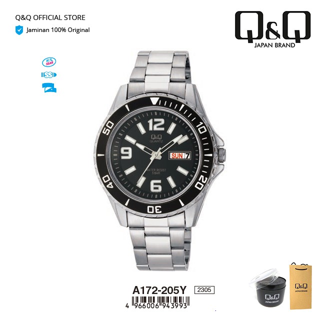 Q&Q QnQ QQ Jam Tangan Pria Analog Rantai A172 A172J Stainless Steel Tahan Air 5 BAR