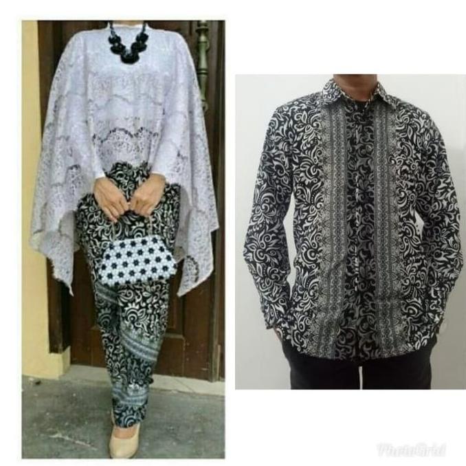 Couple Stelan Kebaya Brukat Jumbo Aryla Dan Kemeja Batik Pria