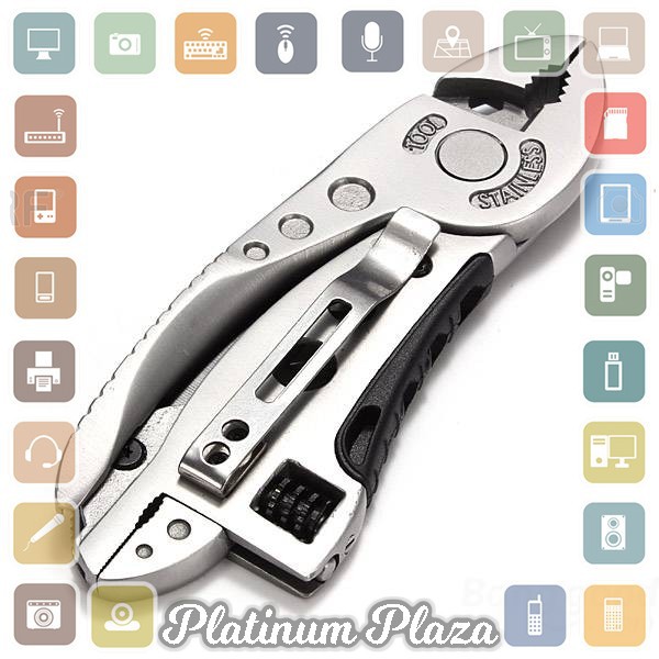 KNIFEZER Kunci Pas Swiss Army Pocket Knife Wrench Plier EDC Multifungsi Stainless Stee`6AJ6KW-- Gray