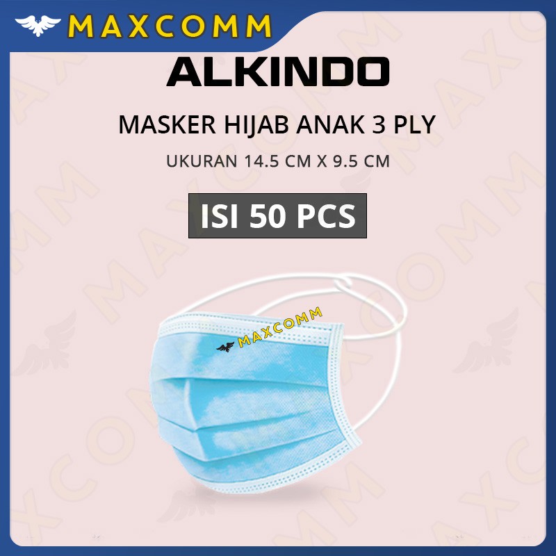 Masker Alkindo 3ply Anak Hijab Isi 50 Masker Sekali Pakai 3 Ply Non Medis