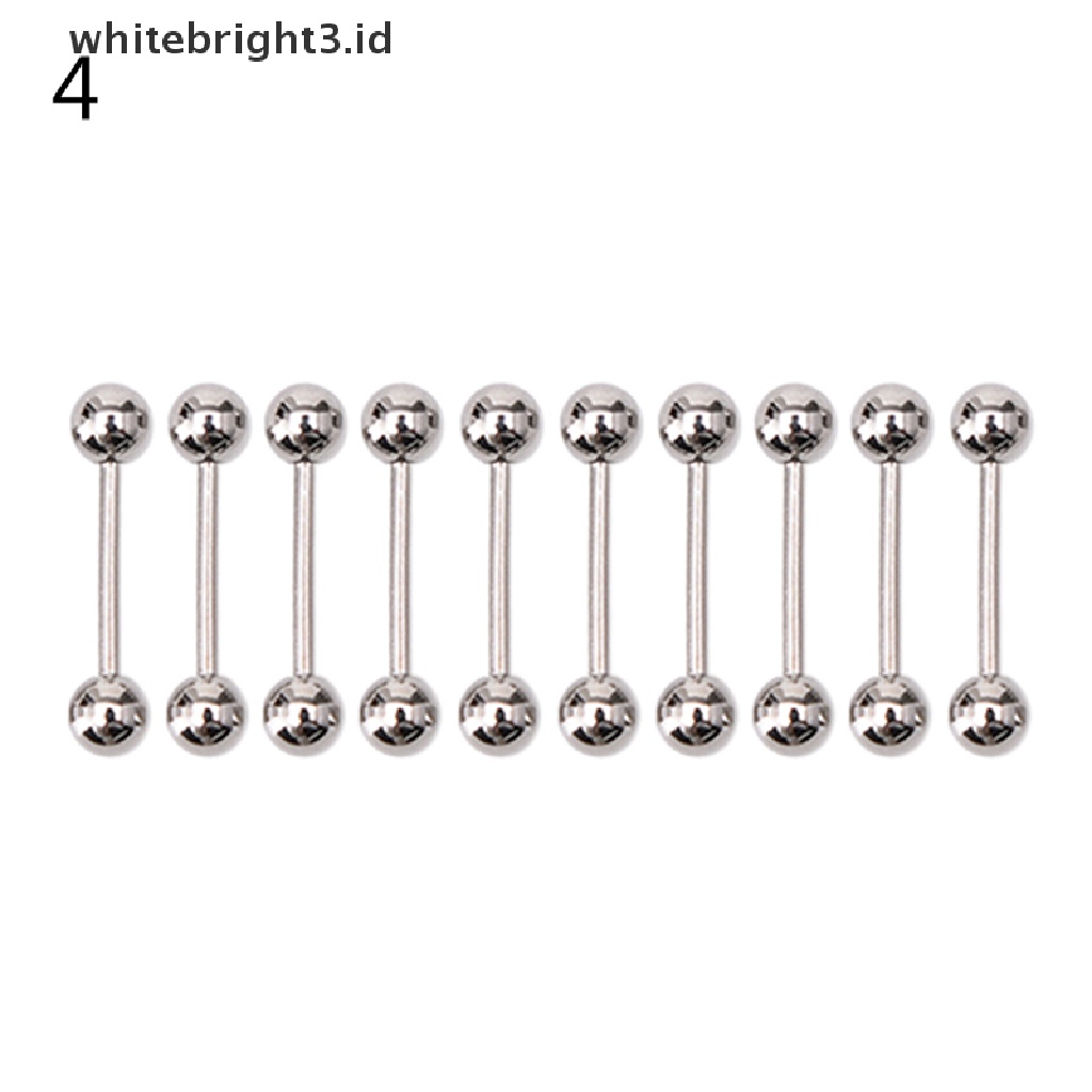 (whitebright3.id) 10pcs Anting Tindik Lidah / Puting Bentuk Barbel Bahan Stainless steel