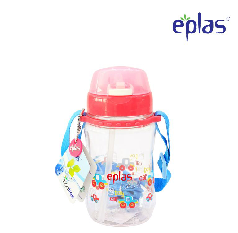 EPLAS Kids Water Bottle, Push Button, Straw, Removable Strip (380ml), BPA Free, Tritan