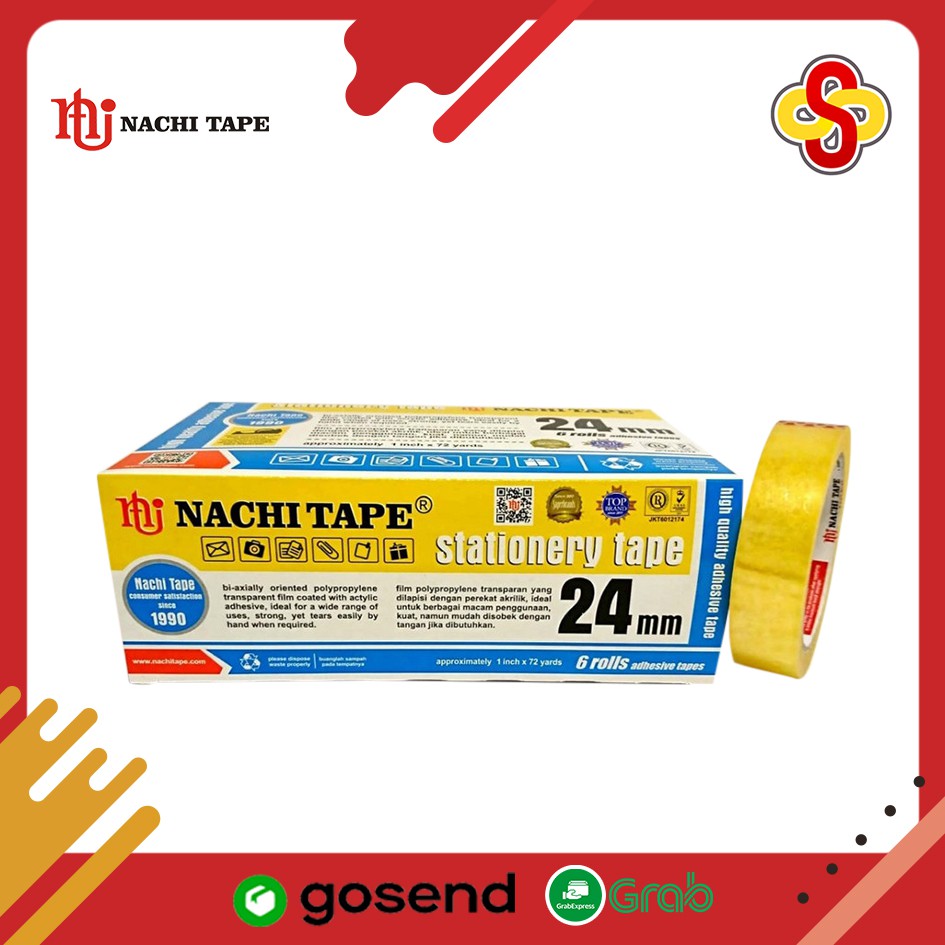 Isolasi / Selotip Nachi Bening 1 inch / 24 mm x 72 yard