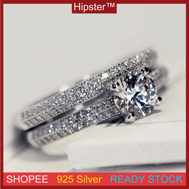 Set Cincin Pasangan Bahan Silver Dengan Micro Diamond Untuk Pasangan