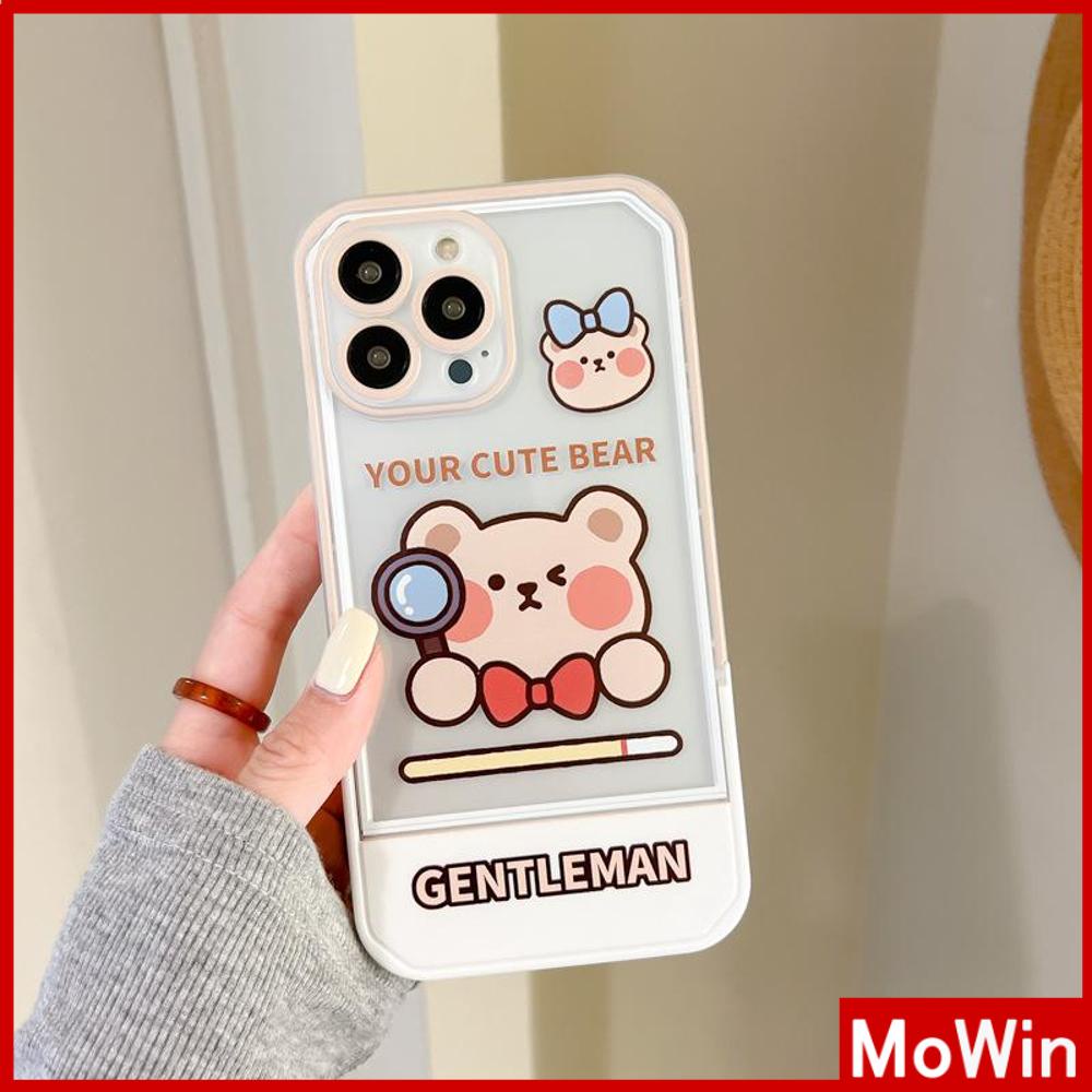 iPhone Case Acrylic Invisible Folding Stand Silicone Soft Case Airbag Shockproof Camera Cover Bear Cute Cartoon Compatible For iPhone 11 Pro Max 13 Pro Max 12 Pro Max 7Plus XS Max