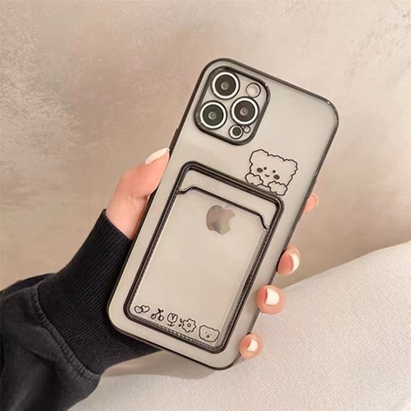 Soft Case TPU Transparan Shockproof Anti Jatuh Dengan Slot Kartu Untuk iPhone 13 12 11 Pro Max X Xr Xs Max 8 7 6 6S Plus SE 2020