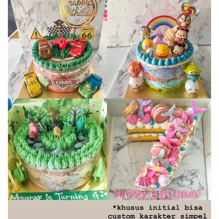 

Cake ulang tahun karakter ekonomis cars,tsum tsum,tarzan,initial huruf angka premium murah enak