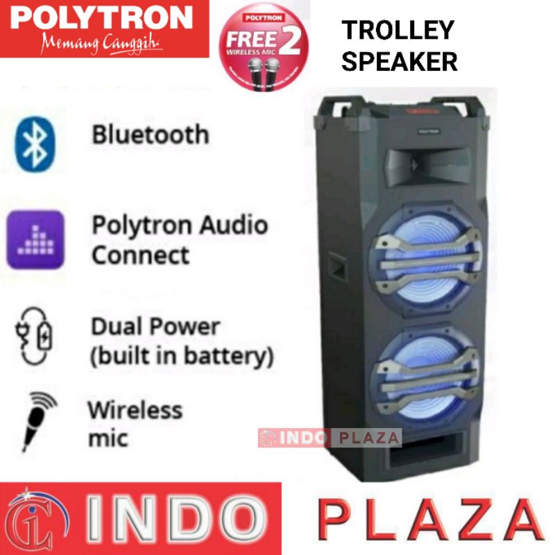 SPEAKER POLYTRON PORTABLE PTS-12KF25 BLUETOOTH + FREE WIRELESS MIC 2 PC