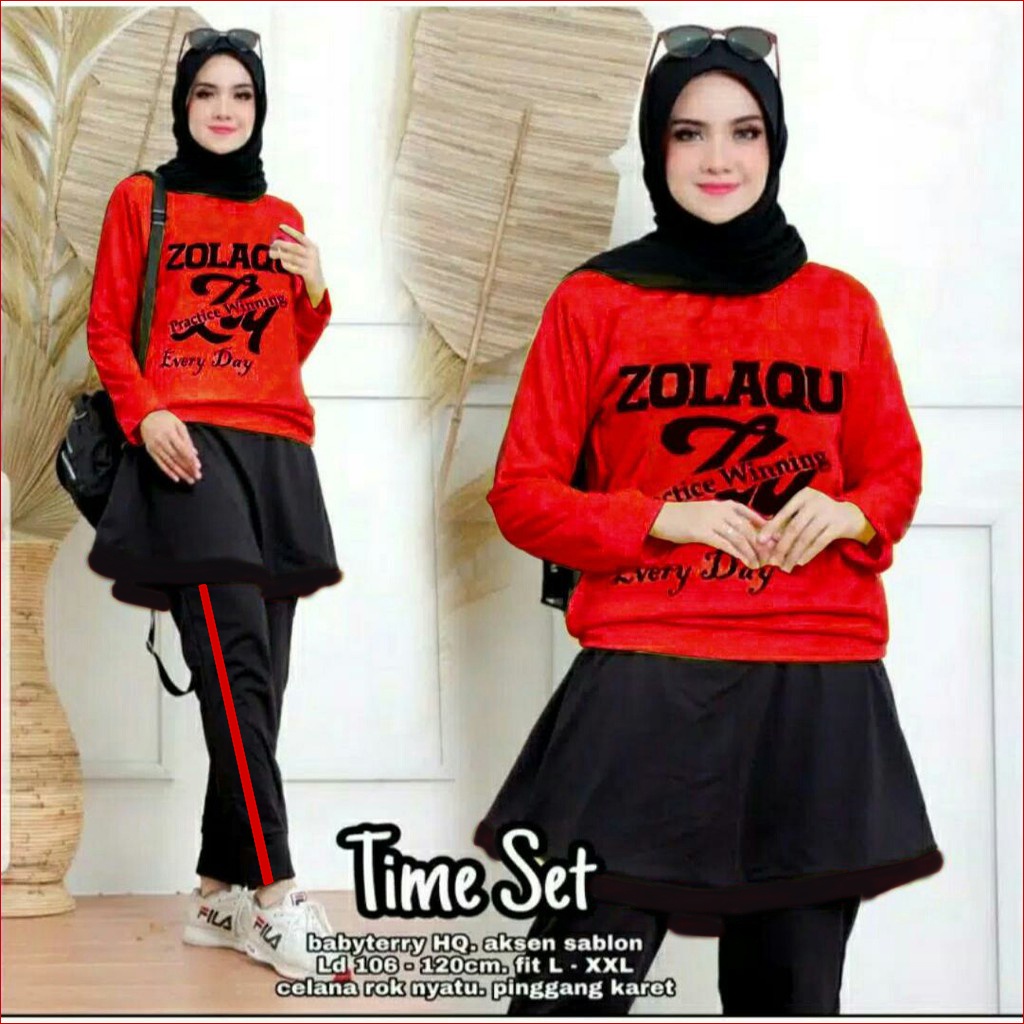 SET BIKER ZLQ TIME / SET JUMBO TIME GOWES ZLQ PREMIUM BABYTERRY SABLON BLOUSE LENGAN PANJANG