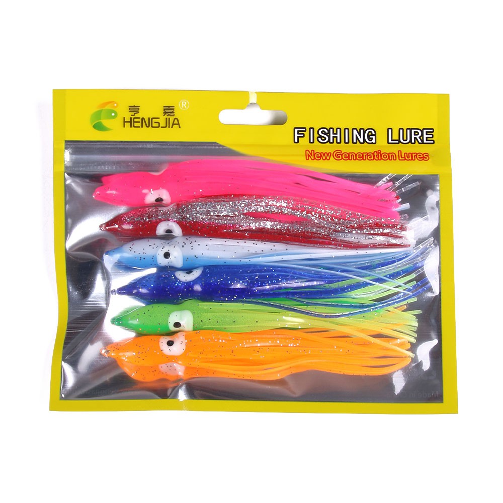 HENGJIA NEW 6PCS/Bag 10CM 12CM Umpan Pancing Cumi Fishing Lures Squid Soft Bait 3D Eyes Mix Color