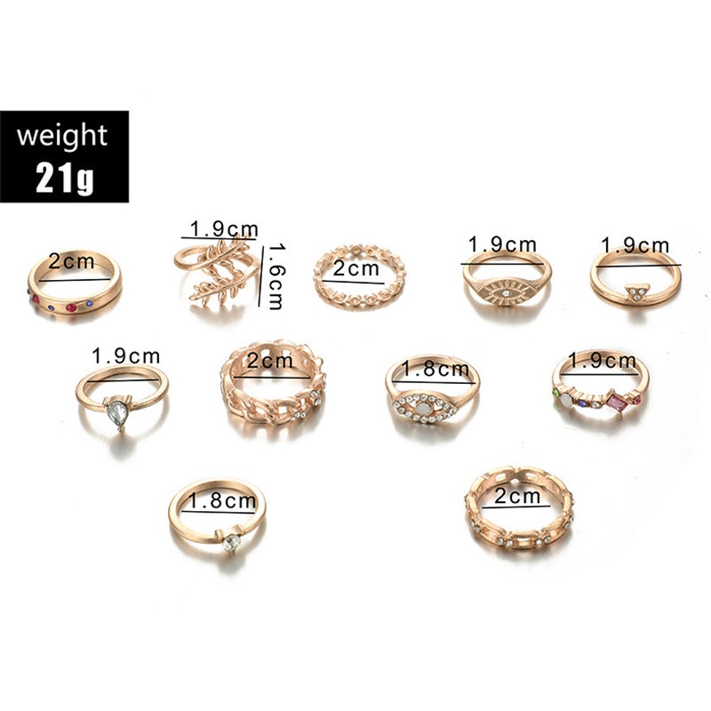 11pcs / Set Cincin Knuckle Berlian Imitasi Opal Bentuk Tetesan Air Warna Emas Untuk Wanita