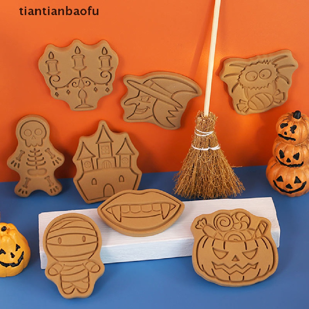 8 Pcs Cetakan Pemotong Biskuit Bentuk Kartun Labu Hantu Halloween Bahan Plastik