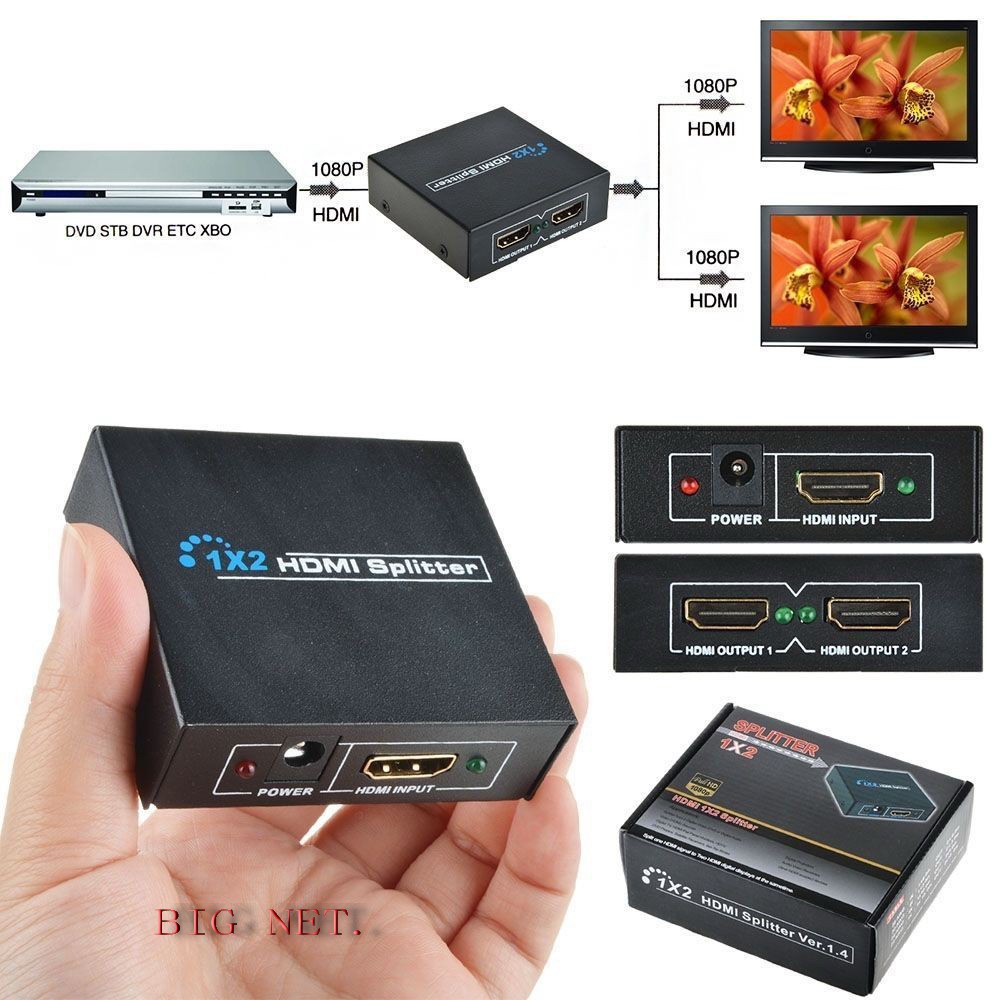 Hdtv Splitter 2 Ports Converter (1 Input To 2 Output)/ Hdmi Splitter 1*2