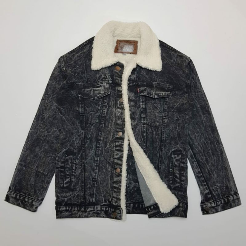 jaket sherpa jaket jeans sherpa jaket jeans bulu woll jaket denim woll warna blackwash