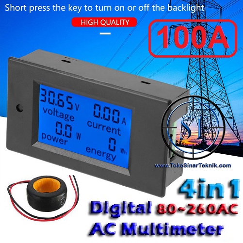 AC Multi 4in1 Meter LCD Voltmeter Ammeter Watt Energy kWh PLN Genset 100A